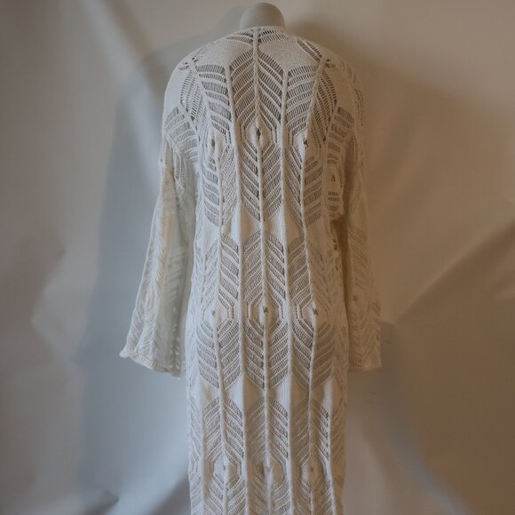 Womens Cotton by Autumn Cashmere Pointelle Knit Fringed Open Cardigan Duster S - Picture 11 of 15